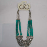 TURQ.+,2PC,CATO BEADED NECKLACE AND HOOP EARRINGS