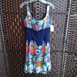 NINE WEST,NAVY+,8,FLORAL SLEEVELESS DRESS