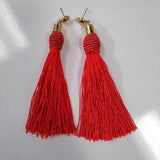 RED,PIERCED,TASSEL EARRINGS