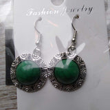 GREEN/SIL,PIERCED,ROUND STONE