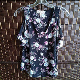 BLACK,X SMALL,FLORAL BLOUSE