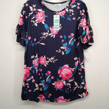 BLUE,LARGE,FLORAL SHORT SLEEVE