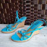 PULSE,TEAL,8,CORK WEDGE STRAPPY SANDAL