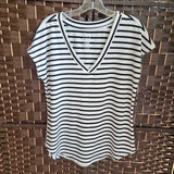 MAURICES,WHITE+,SMALL,STRIPED V NECK THICK T