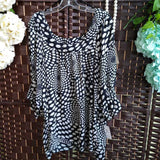 BL/CR,3X,CHIFFON TOP