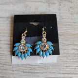 BLUE+,SMALL,JEWELED DANGLE EARRINGS