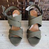 OLIVE GREEN,7.5,INDIGO RD WEDGE SANDALS