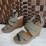 OLIVE GREEN,7.5,INDIGO RD WEDGE SANDALS