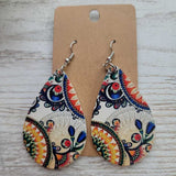 HAND CRAFTED,MULTI, TEARDROP PAISLEY PRINT EARRINGS