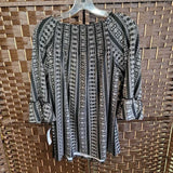 BL/WH,SMALL,SMOCKED NECK TOP