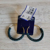 LIZ CLAIBORNE,GREEN+, SEED BEAD HOOP EARRINGS