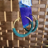 LIZ CLAIBORNE,GREEN+, SEED BEAD HOOP EARRINGS