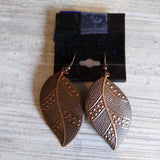 BROWN, METAL LEAF EARRINGS