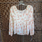 SO,TAN PINK,XL,LNG SLV BLOUSE FLRL