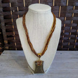 BROWN+, MULTI STRAND BEADED PENDANT NECKLACE