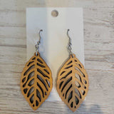 TAN, WOOD LEAF EARRINGS