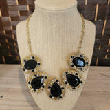 BLACK/GOLD,2PC,TEARDROP RHINESTONE NECKLACE & EARRINGS