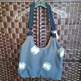 GRAY, EMBROIDERED FABRIC TOTE