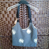 GRAY, EMBROIDERED FABRIC TOTE