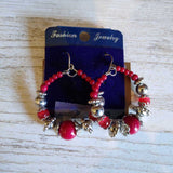 RED/SIL, BEADED HOOP EARRINGS