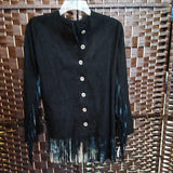 BLACK+,2 (SMALL),SUEDE FRINGE/BUTTON JACKET