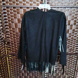 BLACK+,2 (SMALL),SUEDE FRINGE/BUTTON JACKET