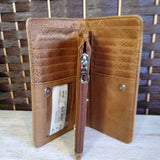 RELIC,BROWN, LEATHER MULTI FOLD WALLET