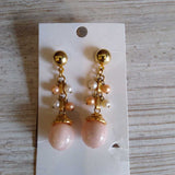 PINK/GOLD+, PINK PEARL DANGLE EARRINGS