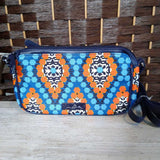 VERA BRADLEY,ORANGE/BLUE, MINI CROSSBODY PURSE-MARRAKESH