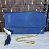 BLUE+,MED,NN FOLDABLE CROSSBODY W/CHAIN & TASSEL