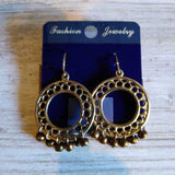 GOLD+, ROUND HOLLOW EARRINGS W/BEAD DANGLES