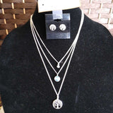 SILVER+,2PC,TREE OF LIFE LAYERED NECKLACE/EARRINGS