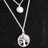 SILVER+,2PC,TREE OF LIFE LAYERED NECKLACE/EARRINGS