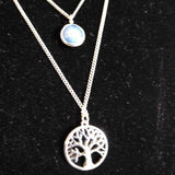 SILVER+,2PC,TREE OF LIFE LAYERED NECKLACE/EARRINGS