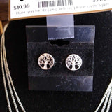 SILVER+,2PC,TREE OF LIFE LAYERED NECKLACE/EARRINGS