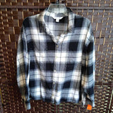 BLACK/WHITE,2X,PLAID BUTTON TOP