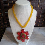 LENORA DAME,RED+, BEADED FLOWER NECKLACE