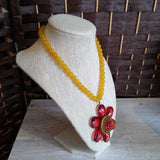 LENORA DAME,RED+, BEADED FLOWER NECKLACE