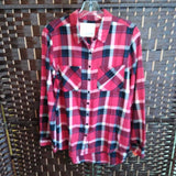 GIRL CRAZY,BLACK/RED,M,BUTTON UP PLAID LONG SLEEVE