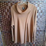 JM COLLECTION,BROWN,M,COWL NECK SWEATER