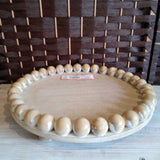 TAN, ROUND WOODEN TRAY