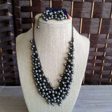 NECKLACE EARINGS,GREY,3 PCS,PEARLS