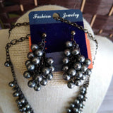 NECKLACE EARINGS,GREY,3 PCS,PEARLS