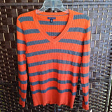 TOMMY HILFIGER,ORANGE/GRAY,LARGE,V NECK SWEATER