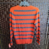 TOMMY HILFIGER,ORANGE/GRAY,LARGE,V NECK SWEATER