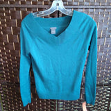 TEAL,SMALL,V NECK SWEATER