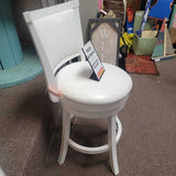 White,.,Bar Stool w/Back- Faux Leather