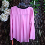 PINK W BLACK,LARGE,BLOUSE BLACK V NECK