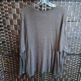 BROWN,L,RIBBED SLEEVE TOP