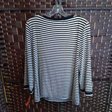 BLACK/WHITE+,XL,STRIPED BLOUSE WITH RIBBON